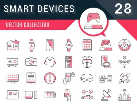 Set Vector Flat Line Icons Smart Device Free Stock Illustration