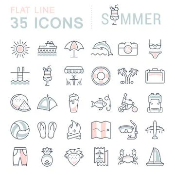Set Vector Flat Line Icons Summer Ilustração Stock Gratuita