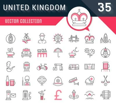 Set Vector Flat Line Icons UK 무료 스톡 일러스트