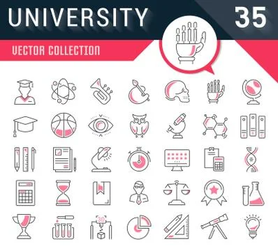 Set Vector Flat Line Icons University Free Stock Illustration