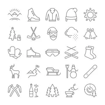 Set Vector Flat Line Icons Winter Free Stock Illustration