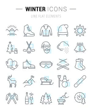 Set Vector Flat Line Icons Winter Free Stock Illustration