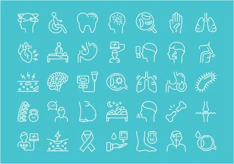 Set Vector Flat Line Icons Diseases Free Stock Illustration