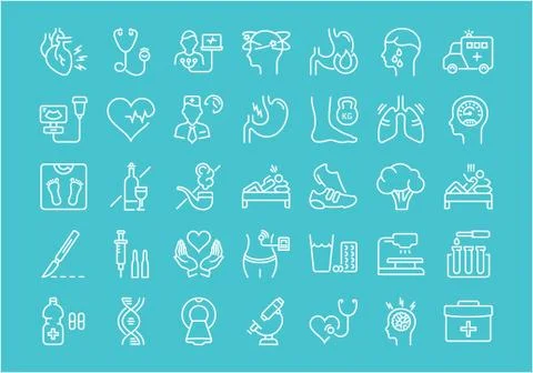 Set Vector Flat Line Icons Heart Attack Free Stock Illustration