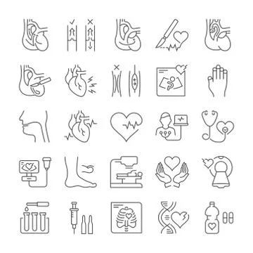 Set Vector Flat Line Icons Heart Defect Free Stock Illustration