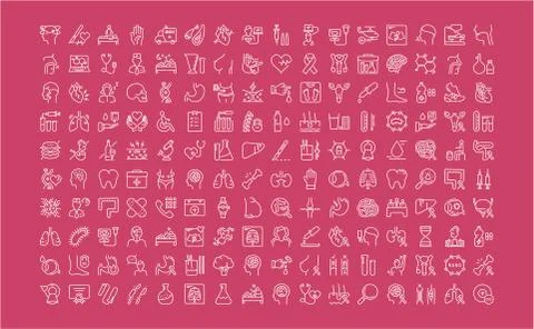 Set Vector Flat Line Icons Medicine and Health Selección de ilustraciones gratis