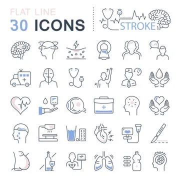 Set Vector Flat Line Icons Stroke Selección de ilustraciones gratis