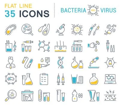 Set Vector Flat Line Icons Bacteria and Virus Illustrazione stock gratuita
