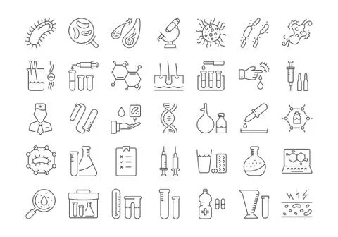 Set Vector Flat Line Icons Bacteria and Virus Free Stock Illustration