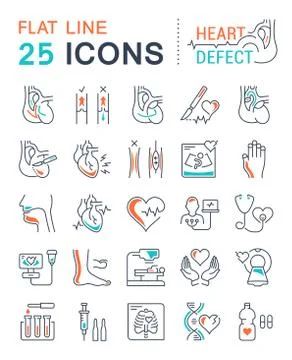 Set Vector Flat Line Icons Heart Defect Free Stock Illustration