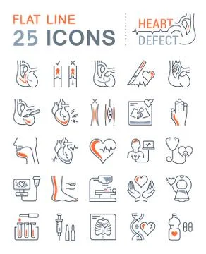 Set Vector Flat Line Icons Heart Defect Free Stock Illustration