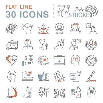 Set Vector Flat Line Icons of Stroke Free Stock Illustration