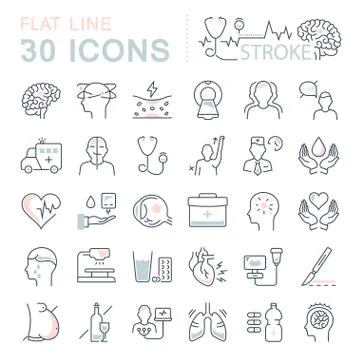 Set Vector Flat Line Icons Stroke Free Stock Illustration