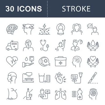 Set Vector Flat Line Icons of Stroke Free Stock Illustration