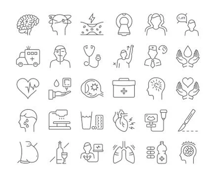 Set Vector Flat Line Icons Stroke Free Stock Illustration