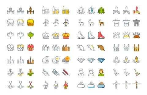 Set Vector Flat Line Icons Canada Free Stock Illustration