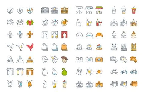 Set Vector Flat Line Icons Paris Illustrazione stock gratuita
