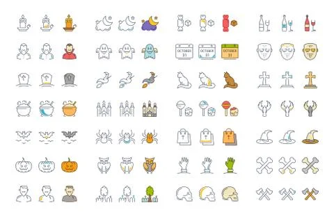 Set Vector Flat Line Icons Halloween Free Stock Illustration