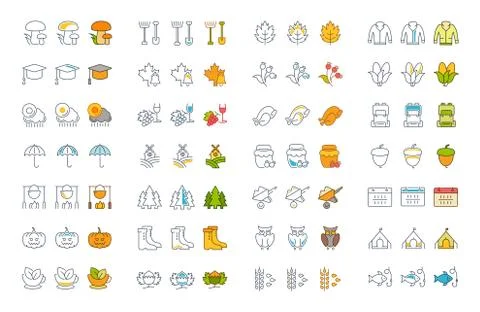 Set Vector Flat Line Icons Autumn Illustrazione stock gratuita