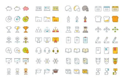 Set Vector Flat Line Icons Education Free Stock Illustration