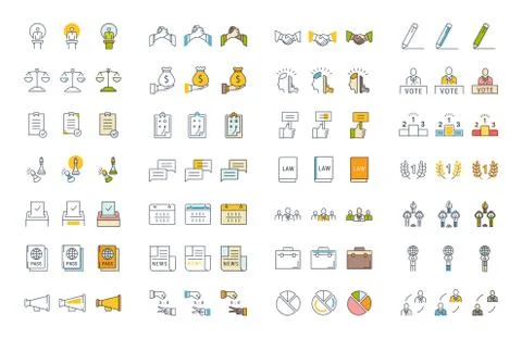 Set Vector Flat Line Icons Elections Free Stock Illustration