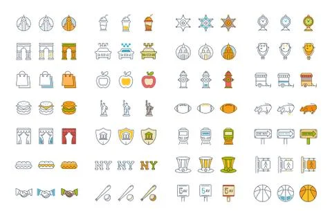Set Vector Flat Line Icons New York Free Stock Illustration