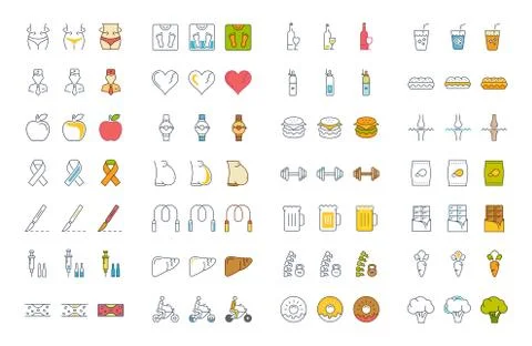 Set Vector Flat Line Icons Obesity Free Stock Illustration