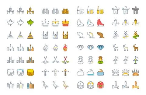 Set Vector Flat Line Icons Ottawa Free Stock Illustration