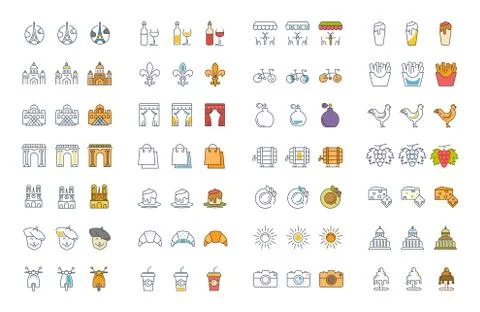 Set Vector Flat Line Icons Paris Free Stock Illustration