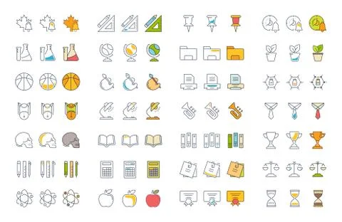 Set Vector Flat Line Icons School 免费库存插图