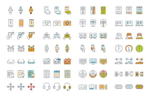Set Vector Flat Line Icons Smart Device Illustrazione stock gratuita