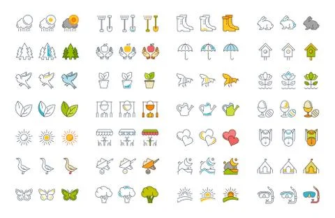 Set Vector Flat Line Icons Spring 無料イラスト素材