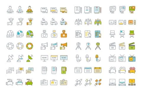 Set Vector Flat Line Icons Television Grats Stockgrafik