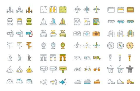 Set Vector Flat Line Icons Travel and Adventure Free Stock Illustration