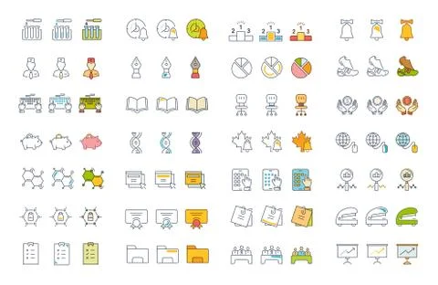 Set Vector Flat Line Icons University Gratis stockillustratie