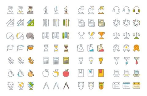 Set Vector Flat Line Icons University 免费库存插图