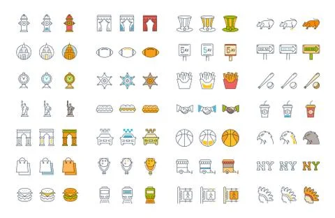 Set Vector Flat Line Icons USA and America 무료 스톡 일러스트