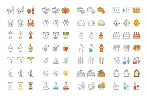 Set Vector Flat Line Icons Wine Illustrazione stock gratuita