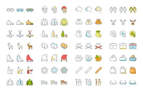 Set Vector Flat Line Icons Winter 무료 스톡 일러스트