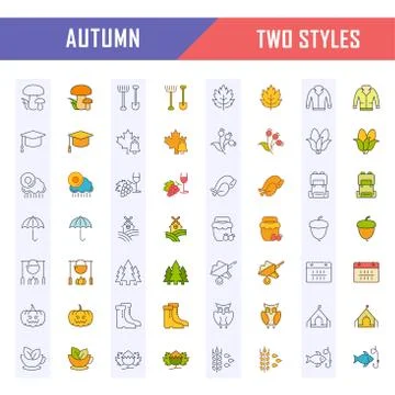 Set Vector Flat Line Icons Autumn Free Stock Illustration