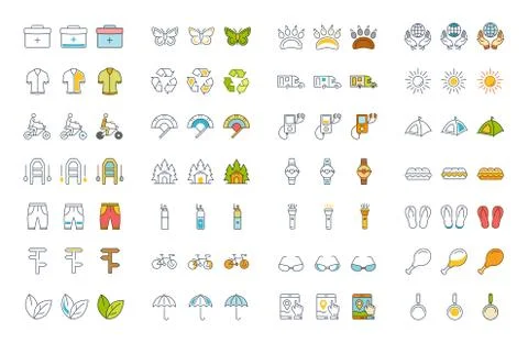 Set Vector Flat Line Icons Camping Free Stock Illustration