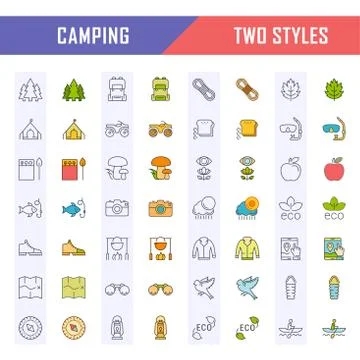 Set Vector Flat Line Icons Camping Free Stock Illustration