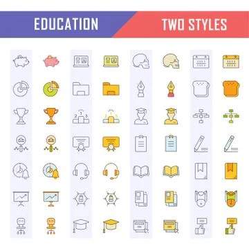 Set Vector Flat Line Icons Education 免费库存插图
