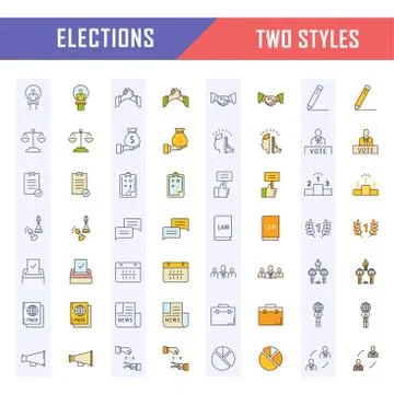 Set Vector Flat Line Icons Elections 無料イラスト素材