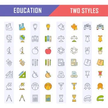 Set Vector Flat Line Icons Education 免费库存插图