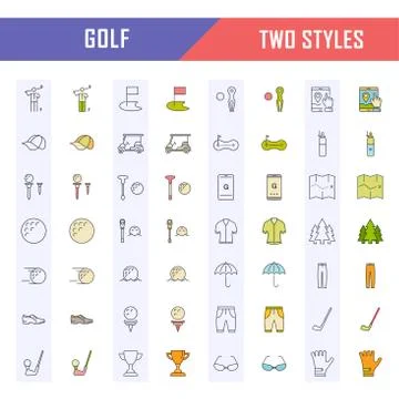 Set Vector Flat Line Icons Golf 무료 스톡 일러스트