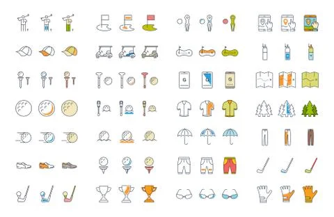 Set Vector Flat Line Icons Golf Free Stock Illustration