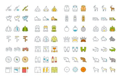 Set Vector Flat Line Icons Hunting Free Stock Illustration