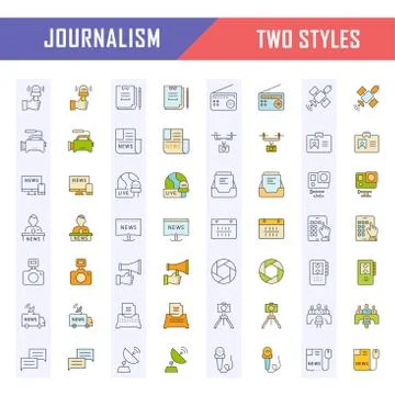 Set Vector Flat Line Icons Journalism Free Stock Illustration