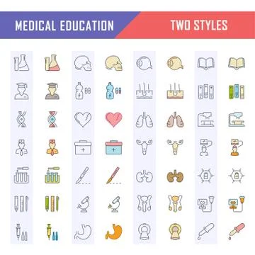 Set Vector Flat Line Icons Medical Education 免费库存插图